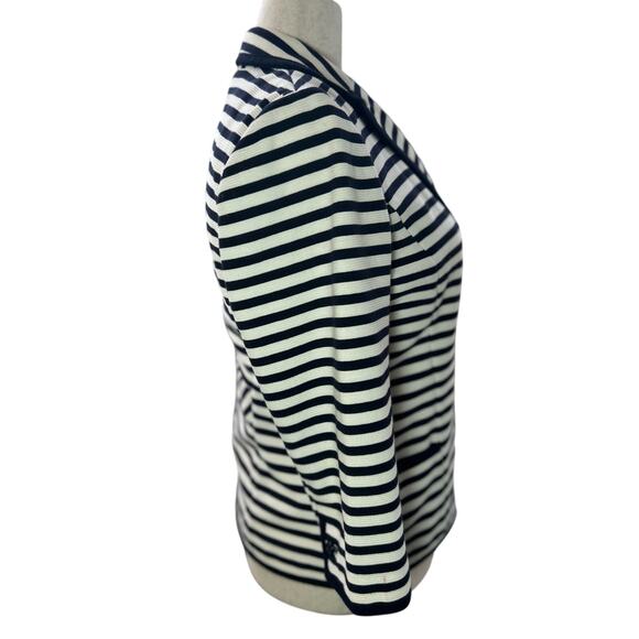 Talbots Navy White Stripe Stretch Knit Blazer Jacket Sz Large Coastal Nautical - Picture 6 of 10